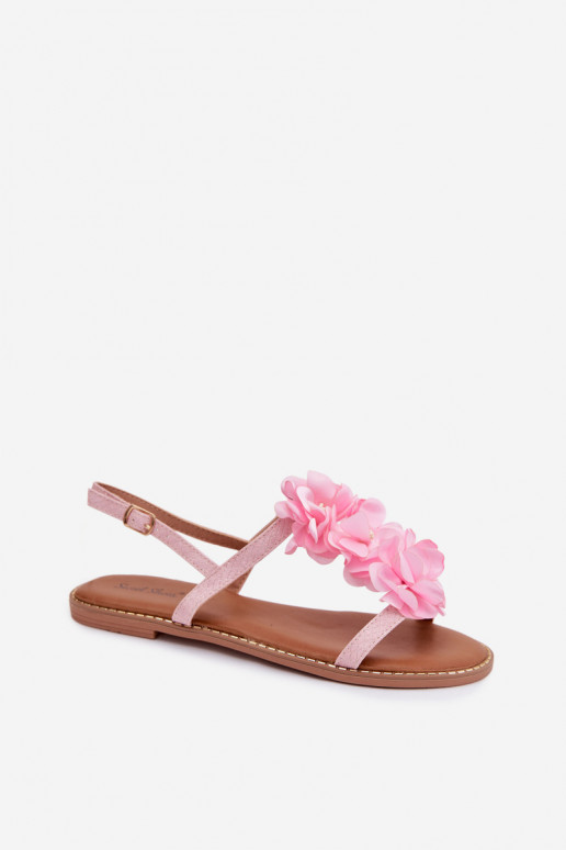 Flache Sandalen für Damen Mit Dekorationeni mit floralen Motivenkami pinke Farbe Noemia