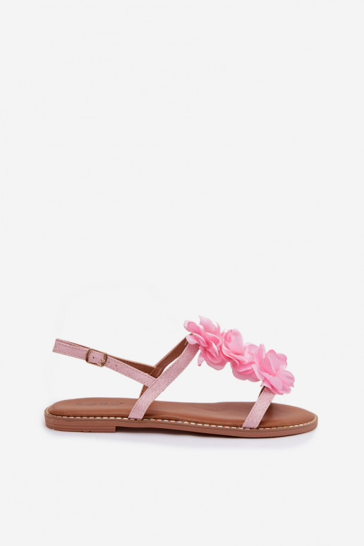 Flache Sandalen für Damen Mit Dekorationeni mit floralen Motivenkami pinke Farbe Noemia