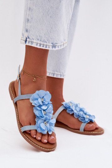 Sandales plates pour femmes Avec des décorationsi avec des motifs florauxkami couleur bleue Noemia 2