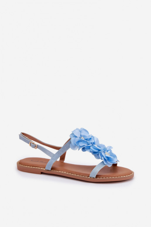 Flache Sandalen für Damen Mit Dekorationeni mit floralen Motivenkami blaue Farbe Noemia