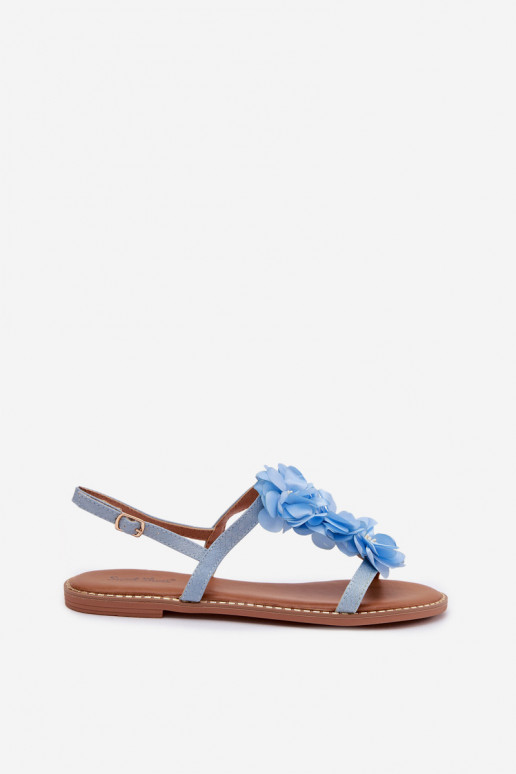 Flache Sandalen für Damen Mit Dekorationeni mit floralen Motivenkami blaue Farbe Noemia