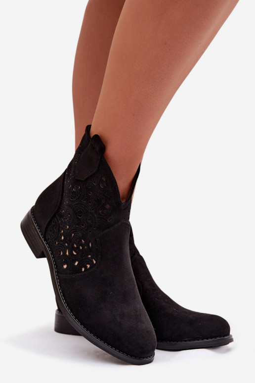 Durchbrochene Stiefel Feminin mit breiten Absätzen S.Barski HY61-8026 schZuarze Farbe