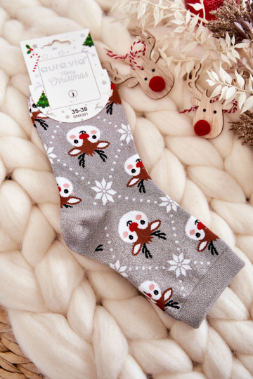 Damen-Weihnachtssocken mit Glitzer Rentier graue Farbe 2