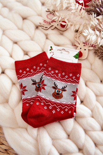 Chaussettes de Noël pour femmes avec paillettes Renne couleur rouge-gris
