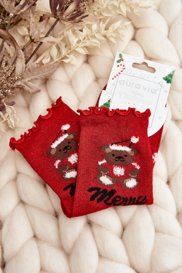 Damen-Weihnachtssocken mit Glitzer und Bären rote Farbe 2