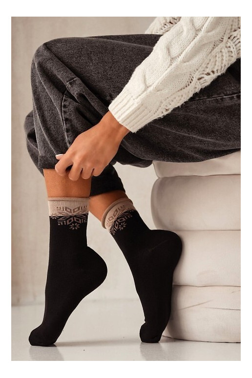 Chaussettes Féminin Noël Półfrotte UNIQUE Pas de pression GÀiazdka couleur noire