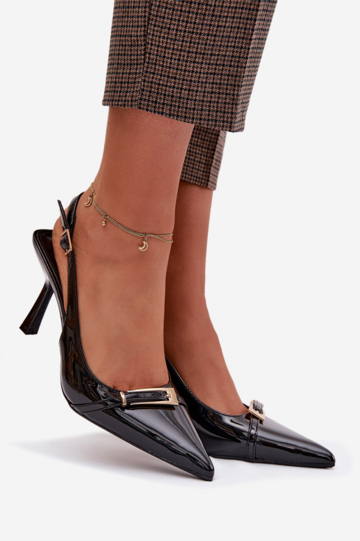 Gelakte sandalen voor dames met dunne hakken met gouden gespen zInart Bellivra