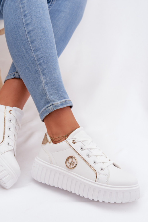 Chaussures modèle baskets Féminin avec une plateforme Avec des décorations Detalem couleur blanche Iselora