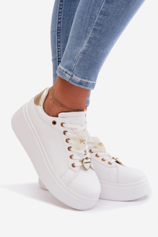 Sneakers model schoenen Dames met platformPrzypinkami teddyberen Harten INit-gouden kleur Selorissa
