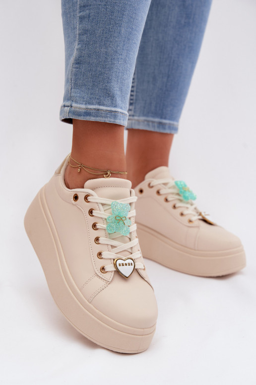 Sneakers model schoenen Dames met platformPrzypinkami teddyberen Harten beige Selorissa
