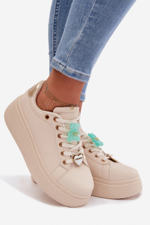 Sneakers Stilvollllschuhe Feminin mit einer PlattformPrzypinkami Teddybären mit Herzen Beige Selorissa