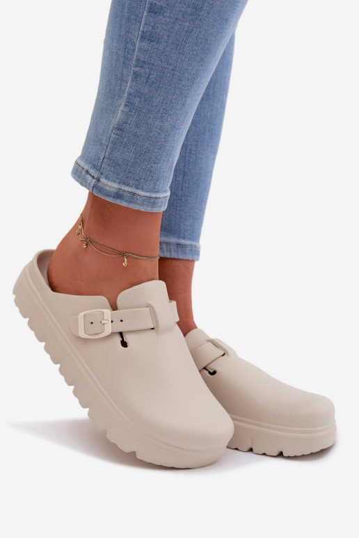 Leichte Hausschuhe Damenhausschuhe mit Riemen I mit Schnallen Beige Larinie