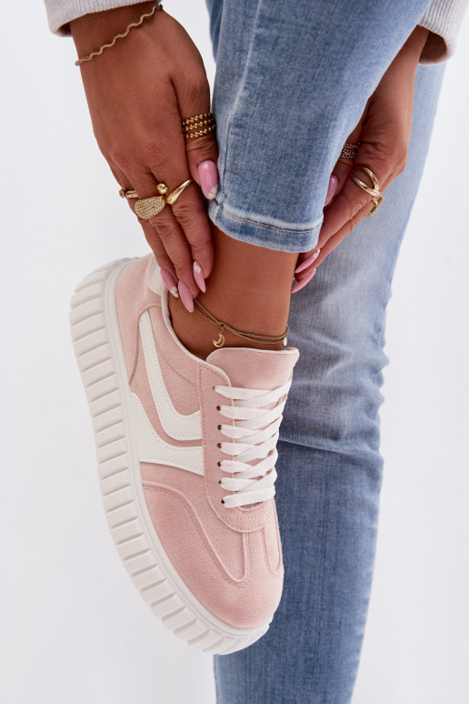 Sneakers model schoenen Dames met platformvan eco-suèdeu roze Cadrina