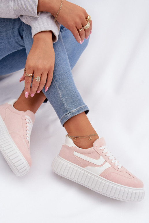 Sneakers model schoenen Dames met platformvan eco-suèdeu roze Cadrina
