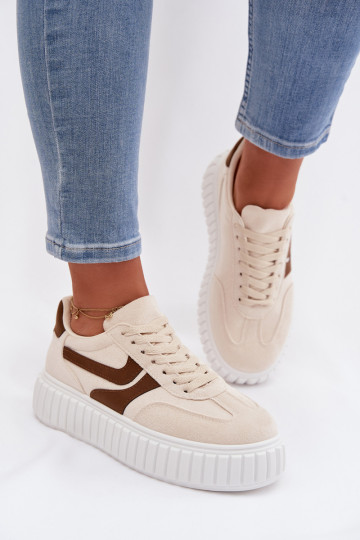Baskets féminines à plateforme en simili daim couleur sable Cadrina