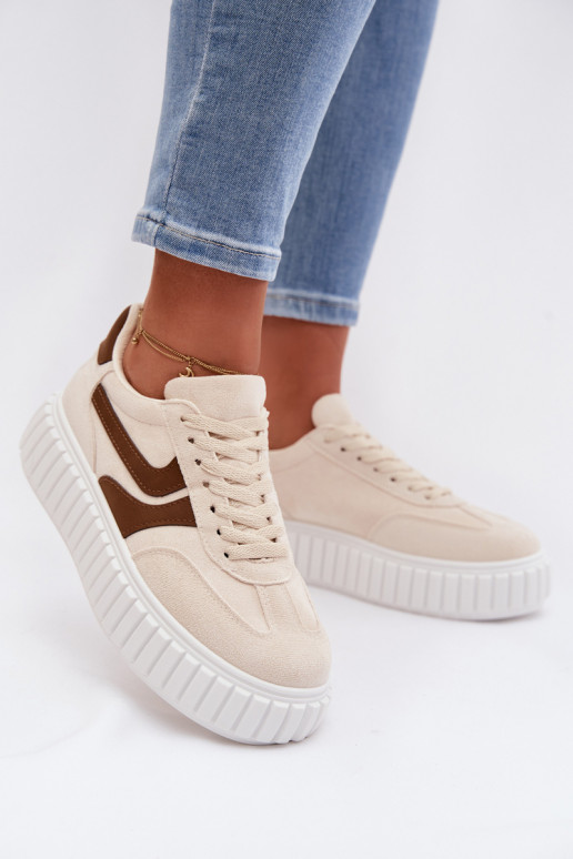 Sneakers Stilvollllschuhe Feminin mit einer Plattformaus Öko-INildlederu Beige Cadrina