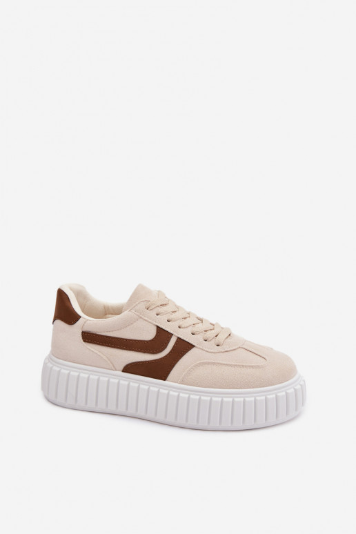 Chaussures modèle baskets Féminin avec une plateformeen daim écologiqueu beige Cadrina