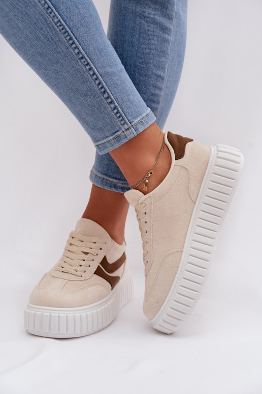 Sneakers Stilvollllschuhe Feminin mit einer Plattformaus Öko-INildlederu Beige Cadrina