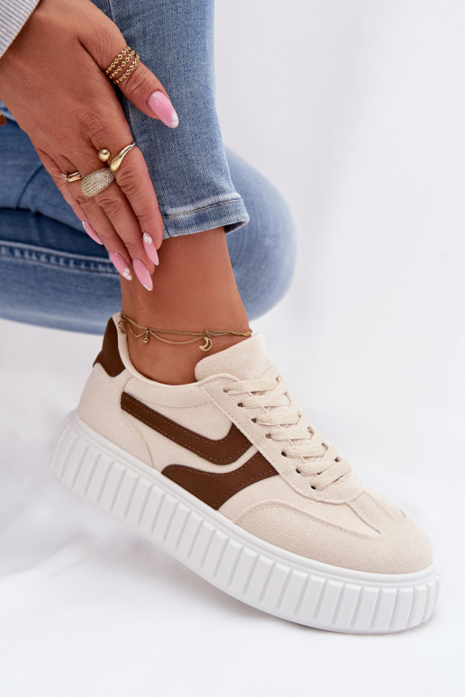 Sneakers Stilvollllschuhe Feminin mit einer Plattformaus Öko-INildlederu Beige Cadrina