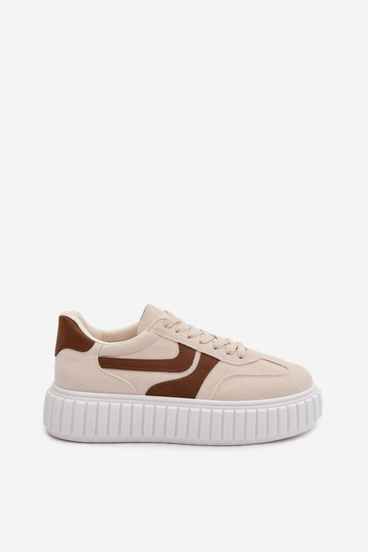 Chaussures modèle baskets Féminin avec une plateformeen daim écologiqueu beige Cadrina