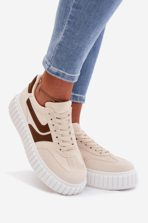 Sneakers model schoenen Dames met platformvan eco-suèdeu beige Cadrina