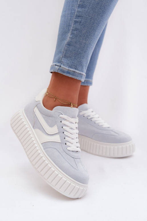 Sneakers Stilvollllschuhe Feminin mit einer Plattformaus Öko-INildlederu hellblau Cadrina