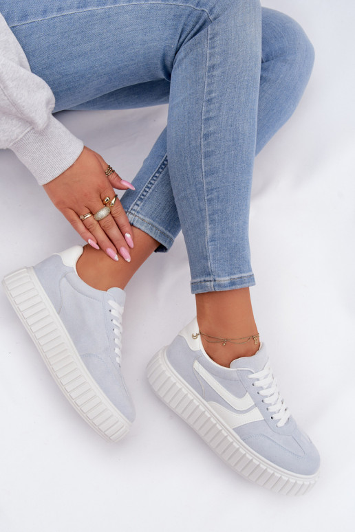 Sneakers model schoenen Dames met platformvan eco-suèdeu lichtblauIn Cadrina