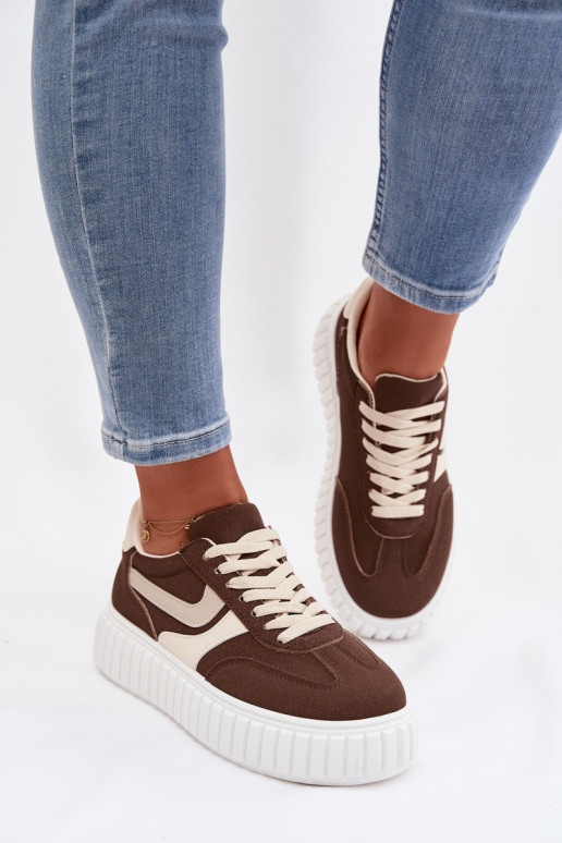 Sneakers model schoenen Dames met platformvan eco-suèdeu bruine kleur Cadrina