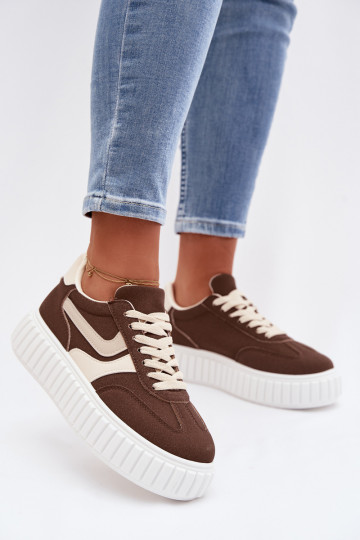 Sneakers model schoenen Dames met platformvan eco-suèdeu bruine kleur Cadrina 2
