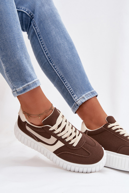 Sneakers model schoenen Dames met platformvan eco-suèdeu bruine kleur Cadrina