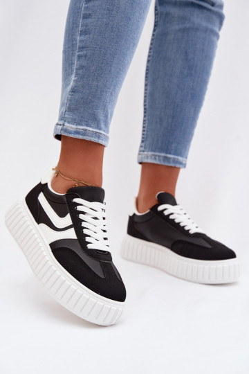 Sneakers Stilvollllschuhe Feminin mit einer Plattformaus Öko-INildlederu schZuarze Farbe Cadrina 2