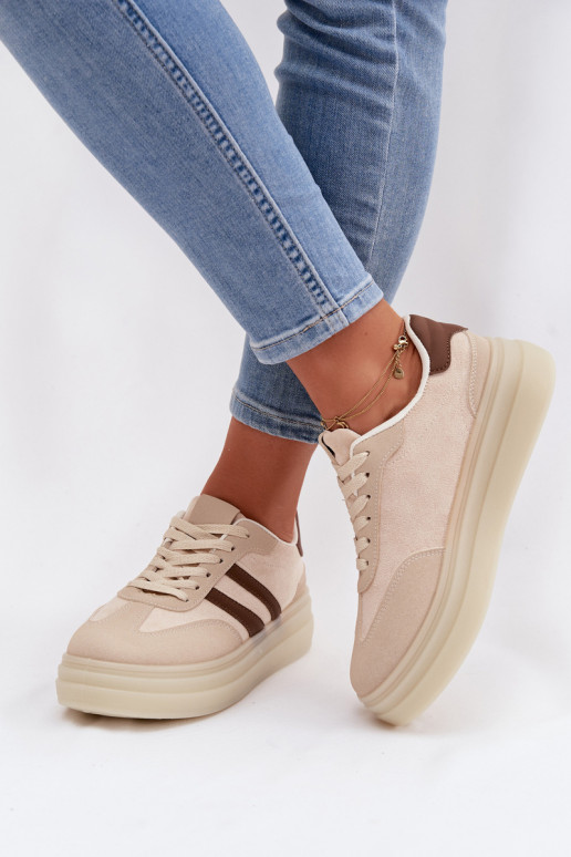 Sneakers Stilvollllschuhe Feminin mit einer Plattform Beige Galleria