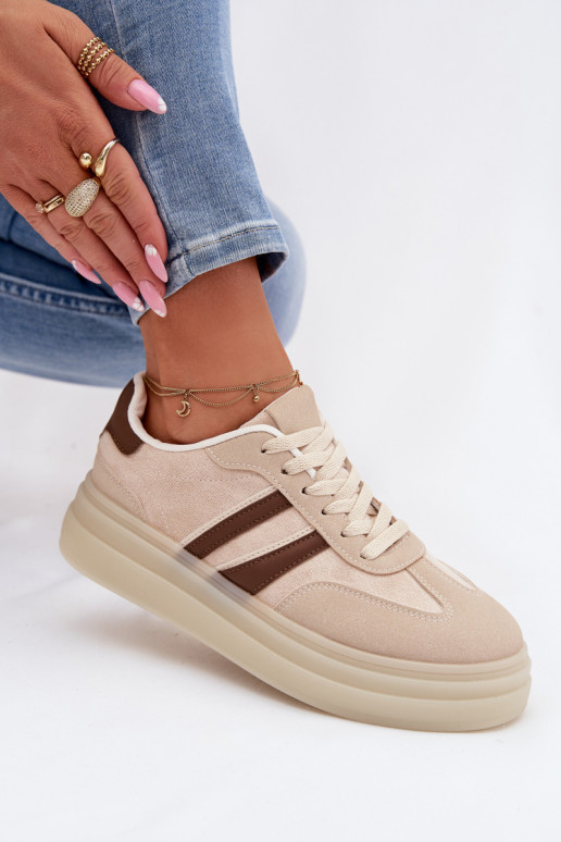 Sneakers Stilvollllschuhe Feminin mit einer Plattform Beige Galleria