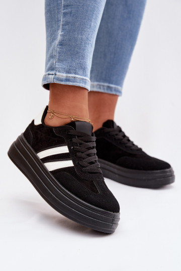 Sportliche Damenschuhe mit Plateau, schwarz, Galleria