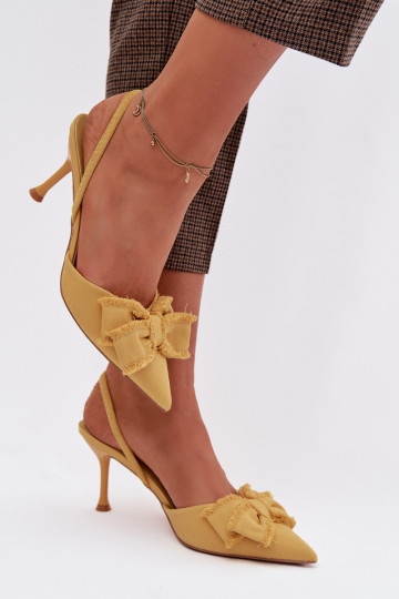 Sandales pour femmes avec talons fins et nœuds, jaunes, Hestia