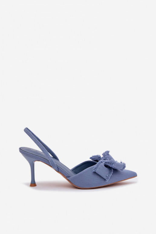 Damensandalen mit dünnen Absätzen mit Bändern blaue Farbe Hestia