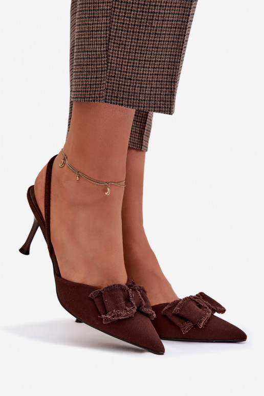 Dames sandalen met dunne hakken met linten CzekoladoIne Hestia