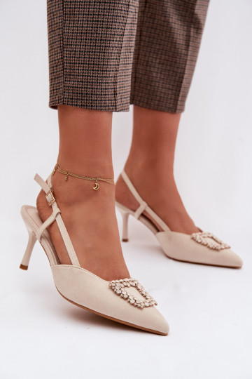 Dames sandalen met dunne hakken en ornamenten, ivoorkleurig, Ismeria 2