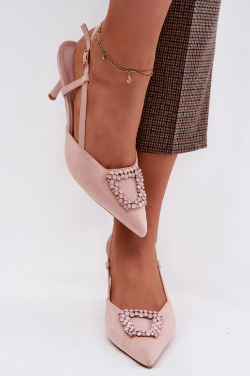 Dames sandalen met dunne hakken met ornamenten roze Ismeria