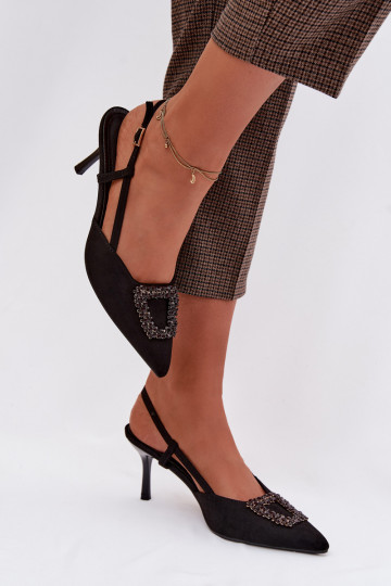 Dames sandalen met dunne hakken en ornamenten, zwart, Ismeria