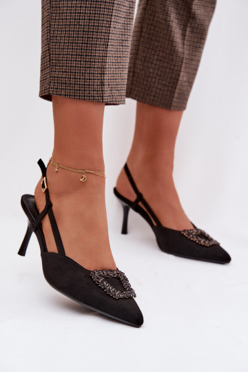 Sandales pour femmes avec talons fins et ornements, noires, Ismeria 2