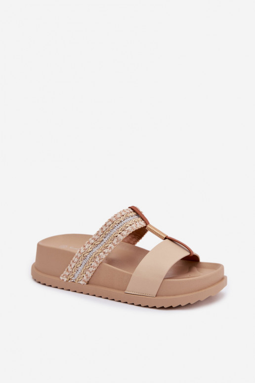 Damespantoffels met platform Met Strepen I gouden kleurm Detalem beige Tahlia