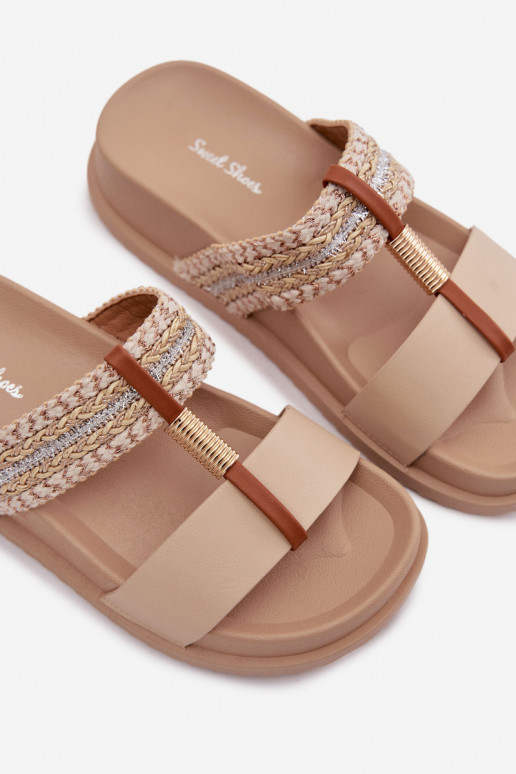 Damespantoffels met platform Met Strepen I gouden kleurm Detalem beige Tahlia