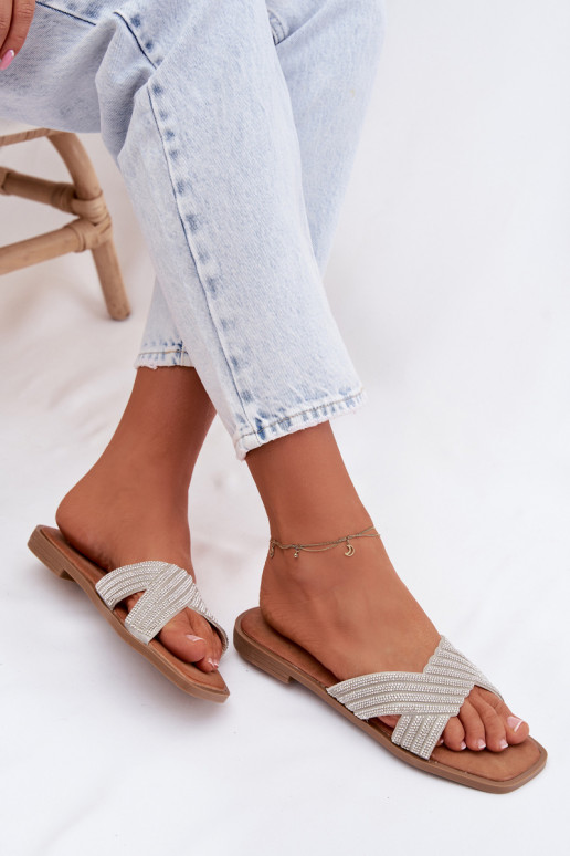 Pantoufles pour femmes avec des talons larges avec des yeux qui clignotent couleur argent Zinnia