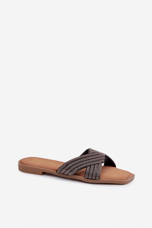 Pantoufles pour femmes avec des talons larges avec des yeux qui clignotent couleur noire Zinnia