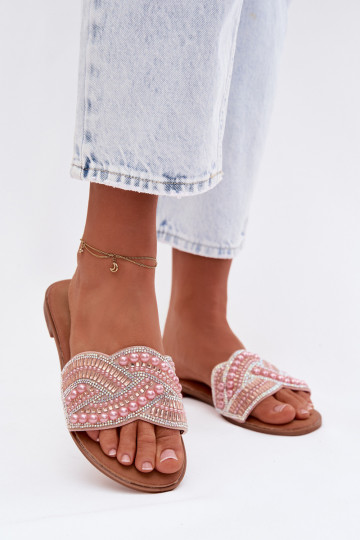 Chaussons décorés avec larges talons, roses, Dovima 2