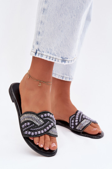 Décoré Chaussons avec des talons larges couleur noire Dovima 2
