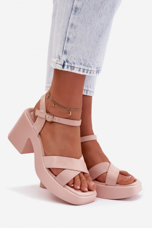 Damensandalen Auf einer riesigen Stangeaus Öko-INildlederu Hellrosa Farbton Tereza