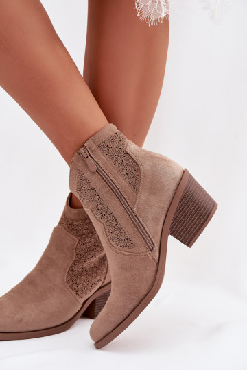 Durchbrochene Stiefel Feminin mit Absätzen S.Barski HY61-8013 Beige 2