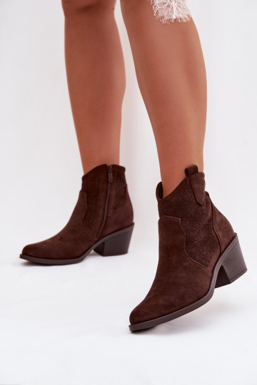 Durchbrochene Stiefel Feminin mit Absätzen S.Barski HY61-8013 CzekoladoZue